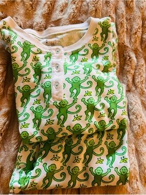 Roller Rabbit Green Monkey Pajama Top Size 10 Cute Print